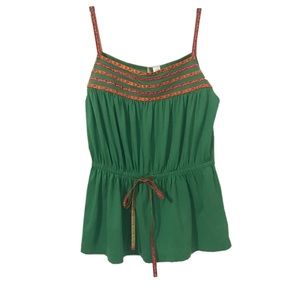 Anthropologie Ric Rac Green Tank w/ Ribbon
